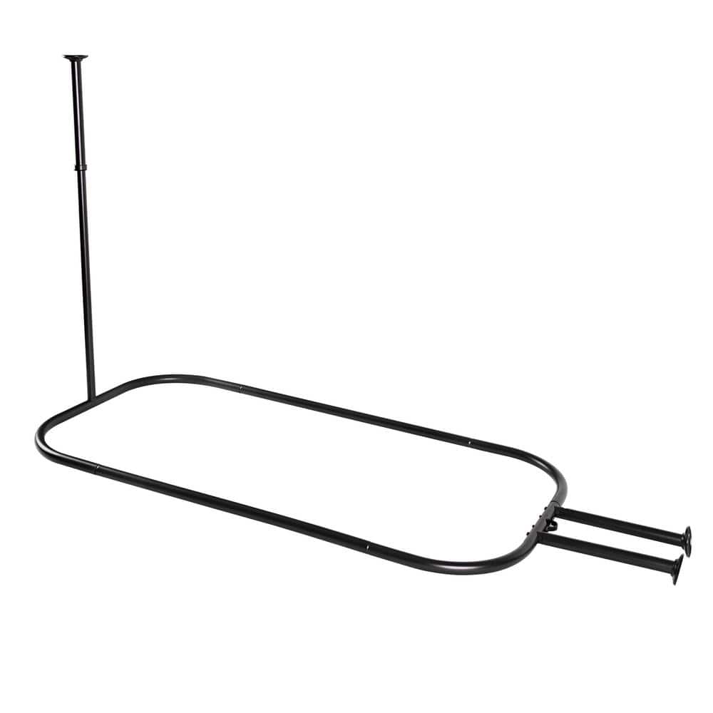 Matte Black and White Aluminum Ceiling Mounted D-Shaped Shower Curtain Rod
