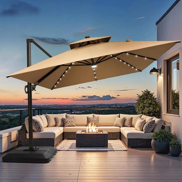 best cantilever patio umbrella with solar lights Rotihom 11FT Powered LED Light Base Included, Large Cantilever Umbrella with 360Rotation, Heavy-Duty Offset Outdoor Umbrella for Patio,Pool,Backyard (Champagne) : Patio, Lawn & Garden 1 * 11 ft Crestlive Products 11 ft. x