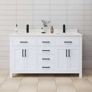 Beckett 60 in. W x 22 in. D x 35 in. H Double Sink Bath Vanity in White with Carrara Cultured Marble Top