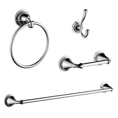 Linden 4-Piece Bath Accessory Set with Towel Bar, Robe Hook, Towel Ring and Toilet Paper Holder in Chrome