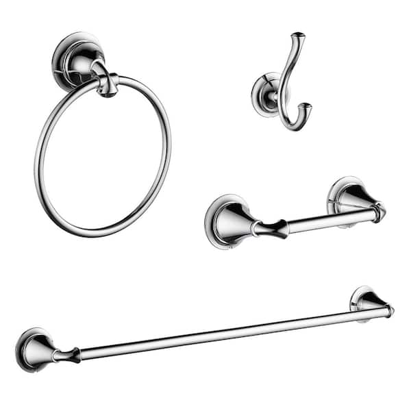 Delta Linden 4-Piece Bath Accessory Set with Towel Bar, Robe Hook, Towel Ring and Toilet Paper Holder in Chrome