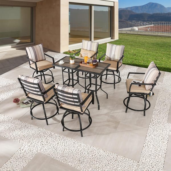 8-Piece Metal Counter Height Outdoor Dining Set with Beige Cushions