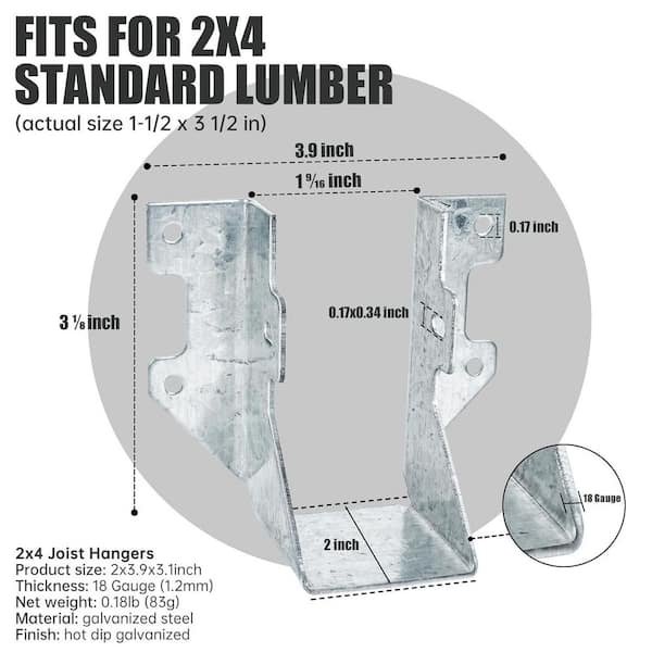 KIWDZFU 2 in. x 4 in. Galvanized 18-Gauge Joist Hangers