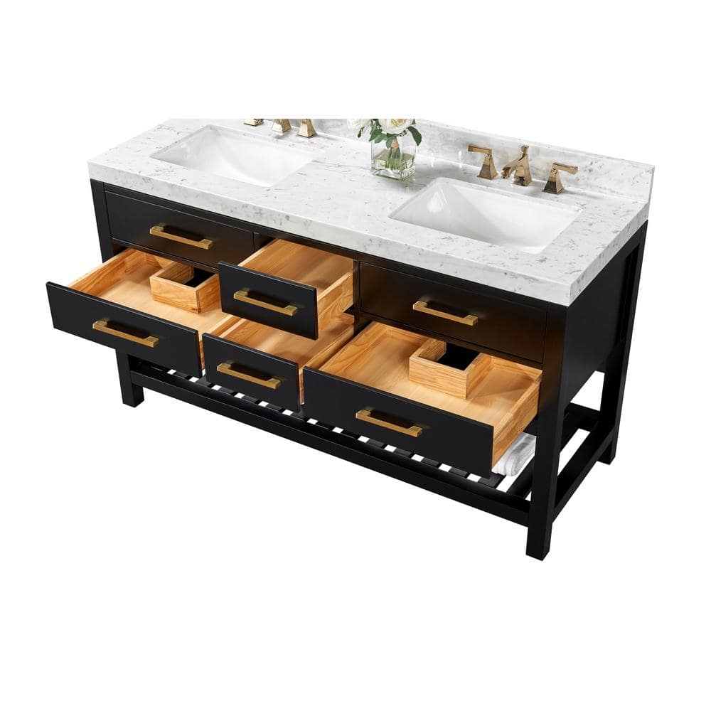 Elizabeth 60'' Black Onyx Double Vanity with Marble Top