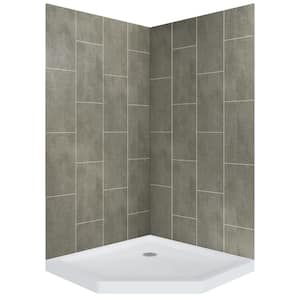 Jetcoat 36 in. L 36 in. W 78 in. H 3 Piece Neo Angle Shower Kit with Glue Up Shower Wall and Shower Pan in Quarry
