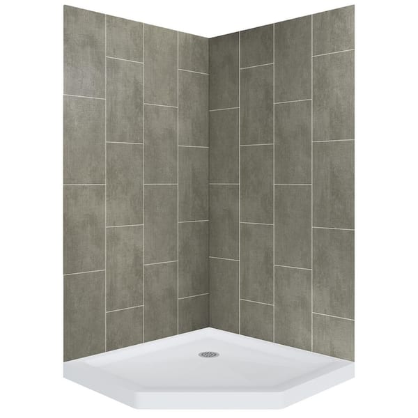 CRAFT + MAIN Jetcoat 36 in. L 36 in. W 78 in. H 3 Piece Neo Angle Shower Kit with Glue Up Shower Wall and Shower Pan in Quarry
