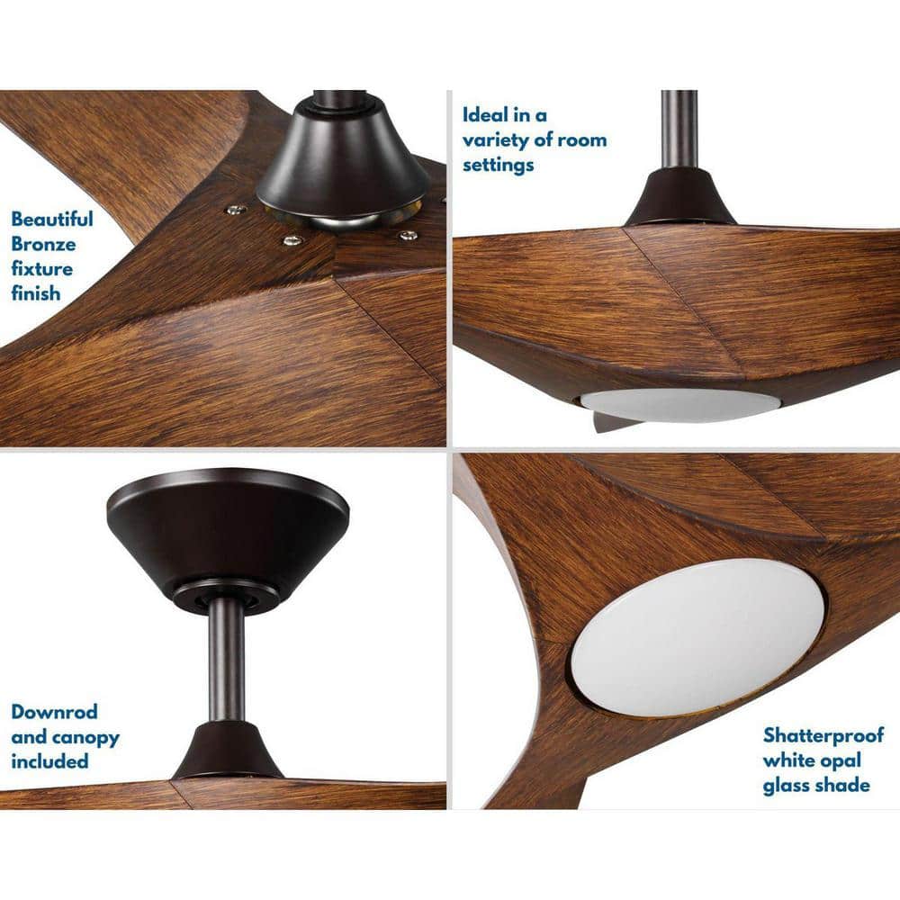 52'' Koa Woodgrain Smart Ceiling Fan with LED Light