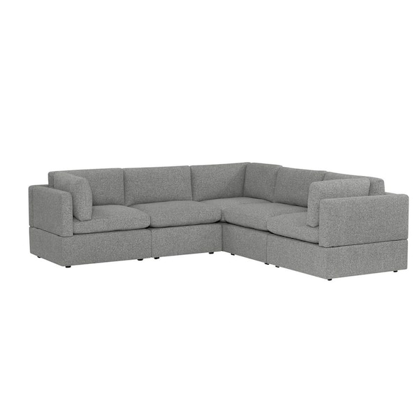 Thorton 105 in. Modular Track Arm Performance Fabric 5-Piece Sectional Sofa in Grey