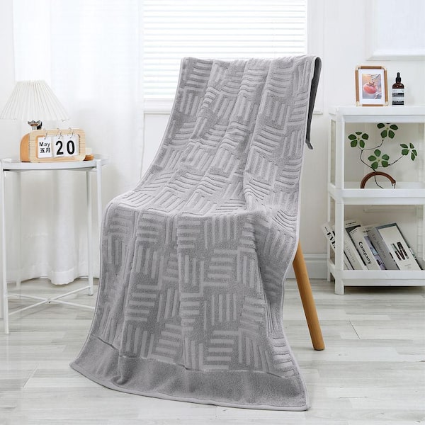 8 Piece Light Grey Jacquard Cotton Bath Towels Set