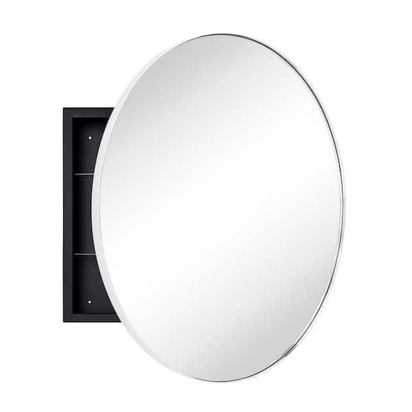 TEHOME Myriel 24 in. W x 24 in. H Surface Mount Round Metal Framed Bathroom Medicine Cabinet with Mirror in Black
