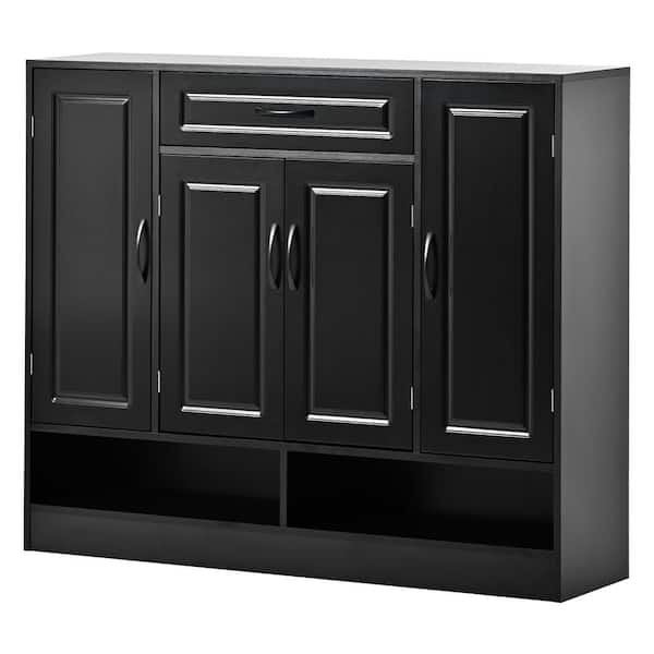 CSC DECOR INC 47.2 in. H x 39.4 in. W Black Wood 4-Door Shoe Storage Cabinet with Drawer and Open Shelf, Shoe Cabinet for Entryway