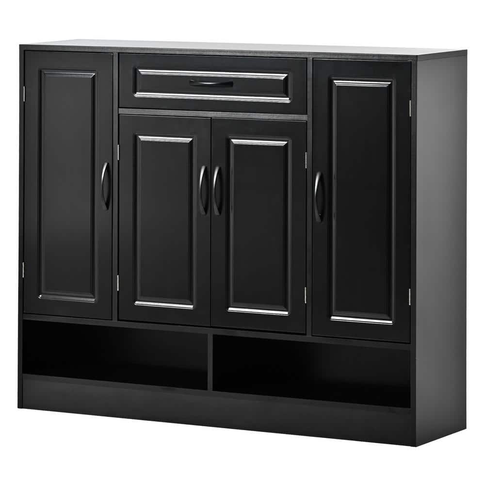 47.2 in. H x 39.4 in. W Black Wood 4-Door Shoe Storage Cabinet with Drawer 