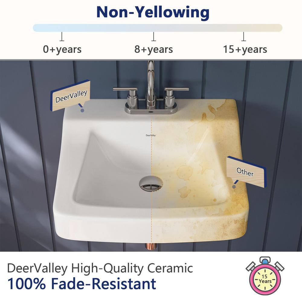 19'' White Ceramic Wall-Mount Bathroom Sink with Faucet Hole