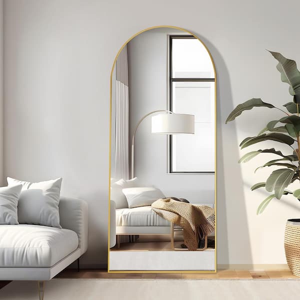 Dovelina 31 in. W x 71 in. H Arched Gold Aluminum Framed Full Length Mirror Standing Floor Mirror
