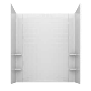 Rampart 60 in. x 60 in. 4-Piece Easy Up Adhesive Alcove Tub Surround with 4 in. Square Tiling in White