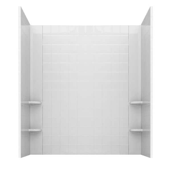 Universal Tubs Rampart 60 in. x 60 in. 4-Piece Easy Up Adhesive Alcove Tub Surround with 4 in. Square Tiling in White