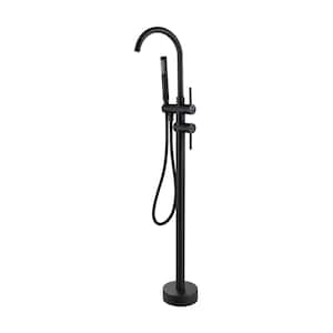 2-Handle Claw Foot Freestanding Tub Faucet with Hand Shower, Freestanding Bathtub Shower Faucet in Matte Black