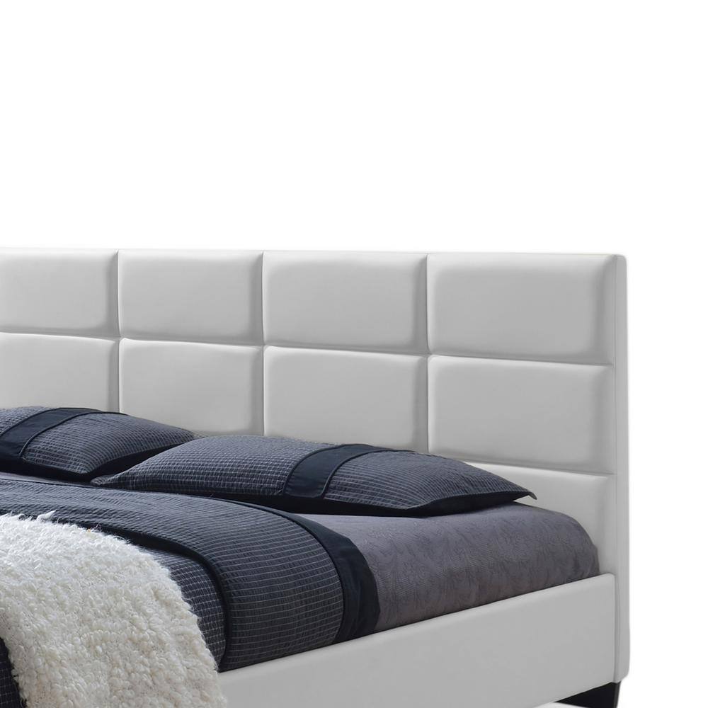 White Queen Faux Leather Upholstered Platform Bed with Tufted Headboard