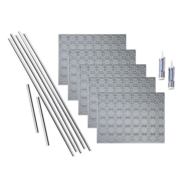Fasade Traditional 6 18 in. x 24 in. Argent Silver Vinyl Decorative Wall Tile Backsplash 15 sq. ft. Kit