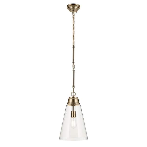 Marsailli 19 in. 1-Light Medium Pendant with Clear Glass in Champagne Bronze