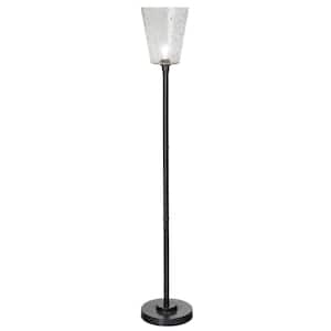 Riley 69.25 in. H Black Metal Candlestick Torchiere Floor Lamp with Textured Glass Empire Shade