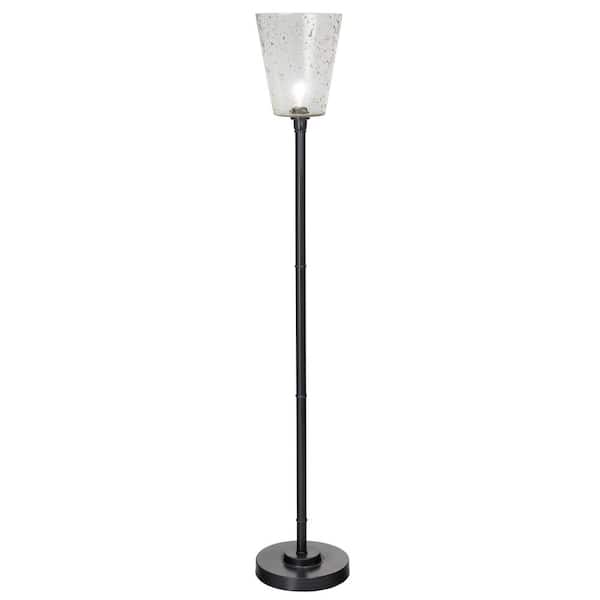 River of Goods Riley 69.25 in. H Black Metal Candlestick Torchiere Floor Lamp with Textured Glass Empire Shade