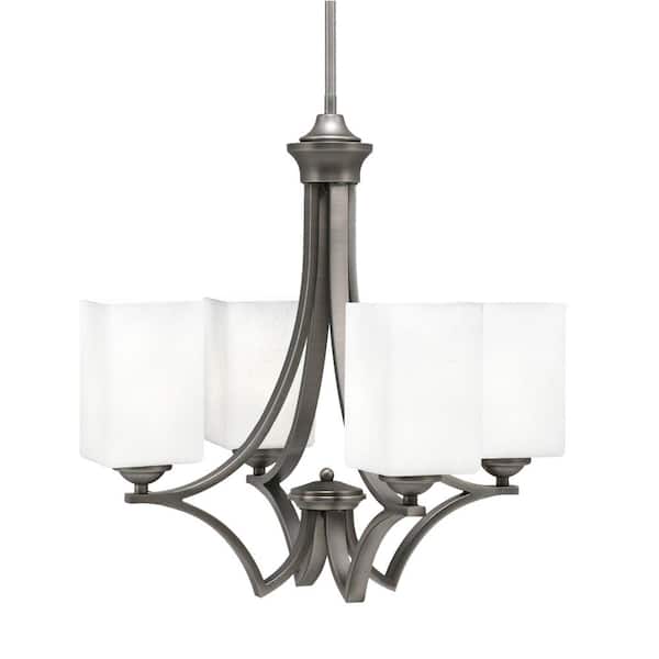 Unbranded Clevelend 4-Light Graphite Round Chandelier with 4 in. Square White Muslin Glass Shades, No bulbs included