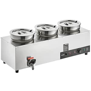 Electric Soup Warmer Three 7.4 qt. Stainless Steel Round Pot 86~185°F Adjustable Temp 1200W Commercial Bain Marie
