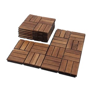 12 in. x 12 in. Square Solid Wood Checker Pattern Patio Deck Tiles, Brown (10-Pieces)