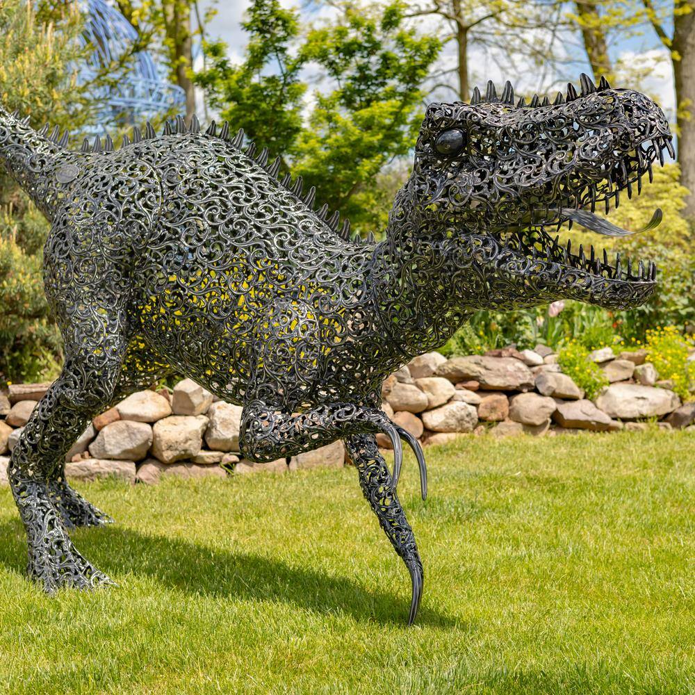 7.33ft Tall Black-Bronze Metal Tyrannosaurus Rex Garden Statue