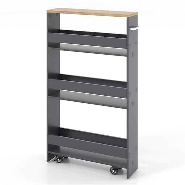 Costway Rolling Kitchen Gray Slim Storage Kitchen Cart Mobile Shelving Organizer with Handle
