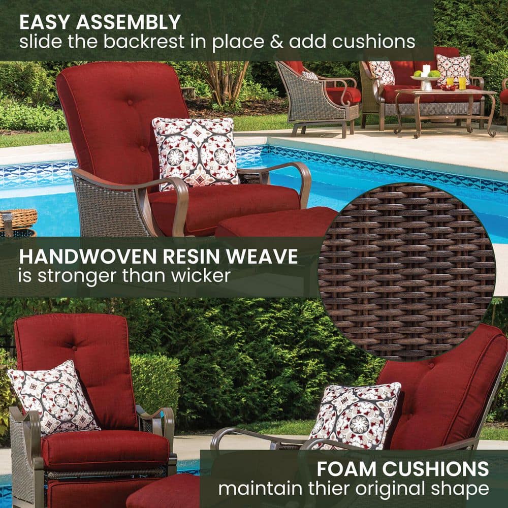 Crimson Red Steel and Wicker Reclining Armchair with Cushions