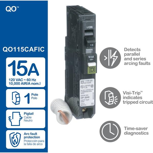 Square D QO 15 Amp Single-Pole Combination Arc Fault Circuit Breaker(QO115CAFIC)