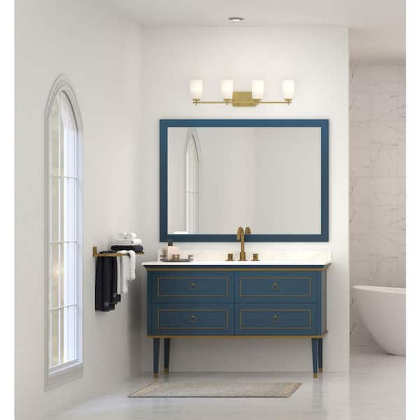 Adley Collection 32 in. 4-Light Satin Brass Etched Opal Glass New Traditional Bath Vanity Light