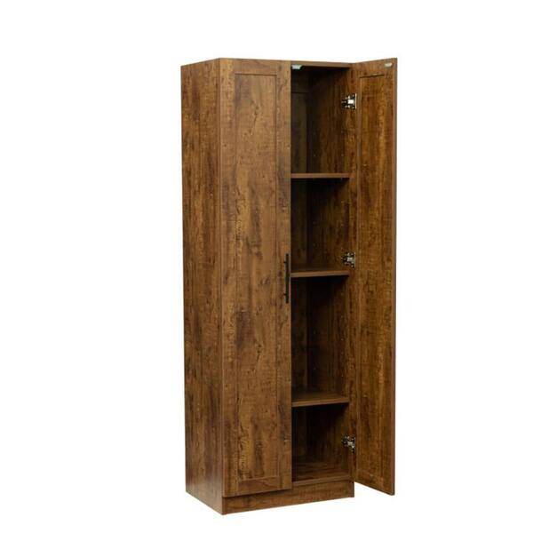 URTR Walnut High Armoire Wardrobe Cabinet 3 Partitions to Separate 4 Storage Spaces (29.5 in. W x 15.7 in. D x 70.9 in. H)