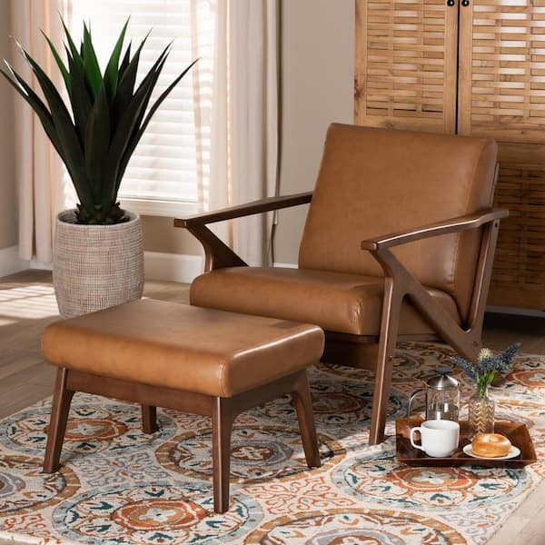 Baxton Studio Bianca Tan and Walnut Brown Lounge Chair and Ottoman