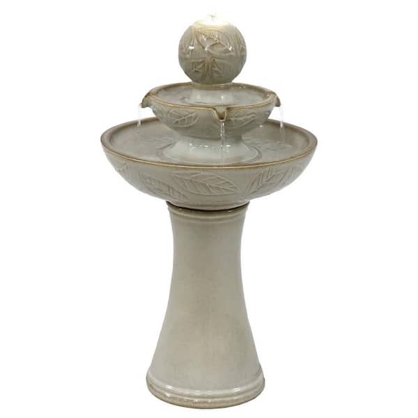 Sunnydaze Gentle Glow 26.5 in. H 2-Tier Ceramic Fountain with LED Lights