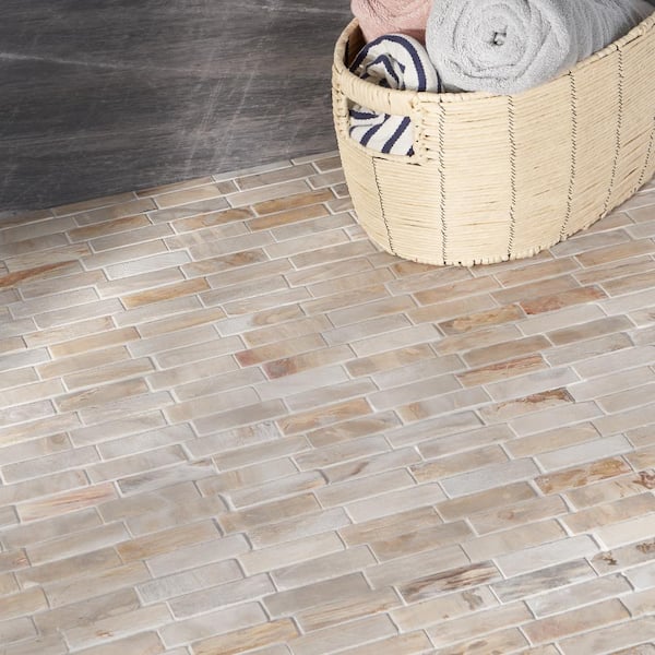 Dixiewood Brick Brown 11.41 in. x 12 in. Marble Mosaic Tile (0.95 sq. ft./Each)
