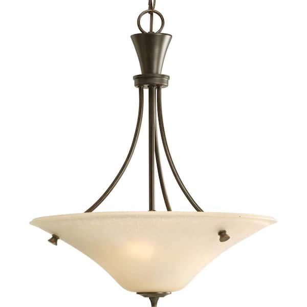 Progress Lighting Cantata Collection 3-Light Forged Bronze Foyer Hallway Pendant with Seeded Topaz Glass