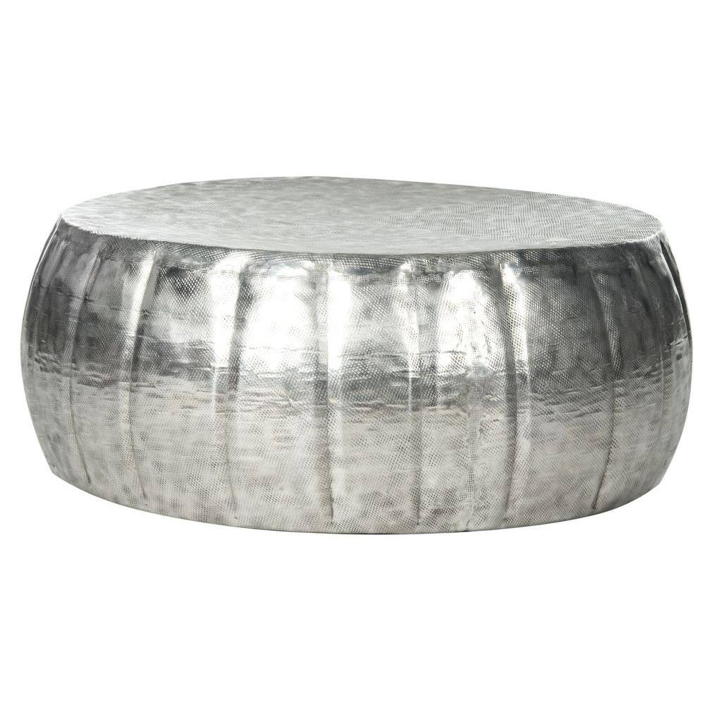 Silver Polished Round Metal Cocktail Table