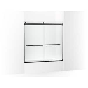 Levity 57 in. W x 59.75 in. H Sliding Frameless Tub Door in Matte Black with 1/4-in. Crystal Clear Glass