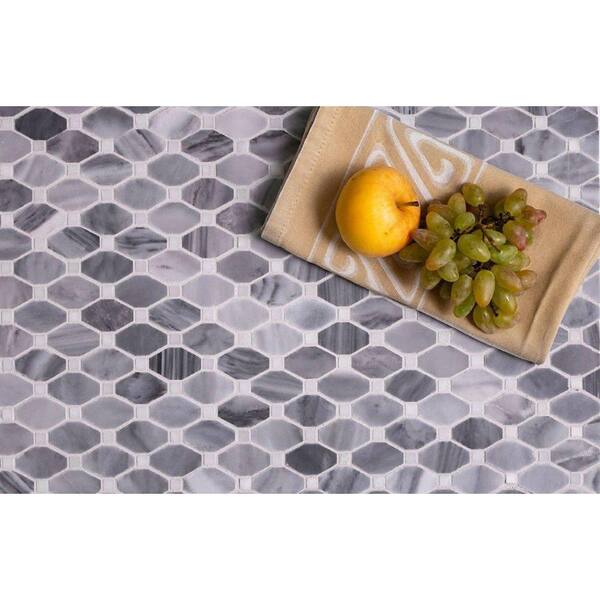 Apollo Tile Indigo Gray and White 12-in x 12-in Polished Natural Stone Marble Octagon Dot Patterned Floor and Wall Tile (5.08-sq. ft/ Carton)