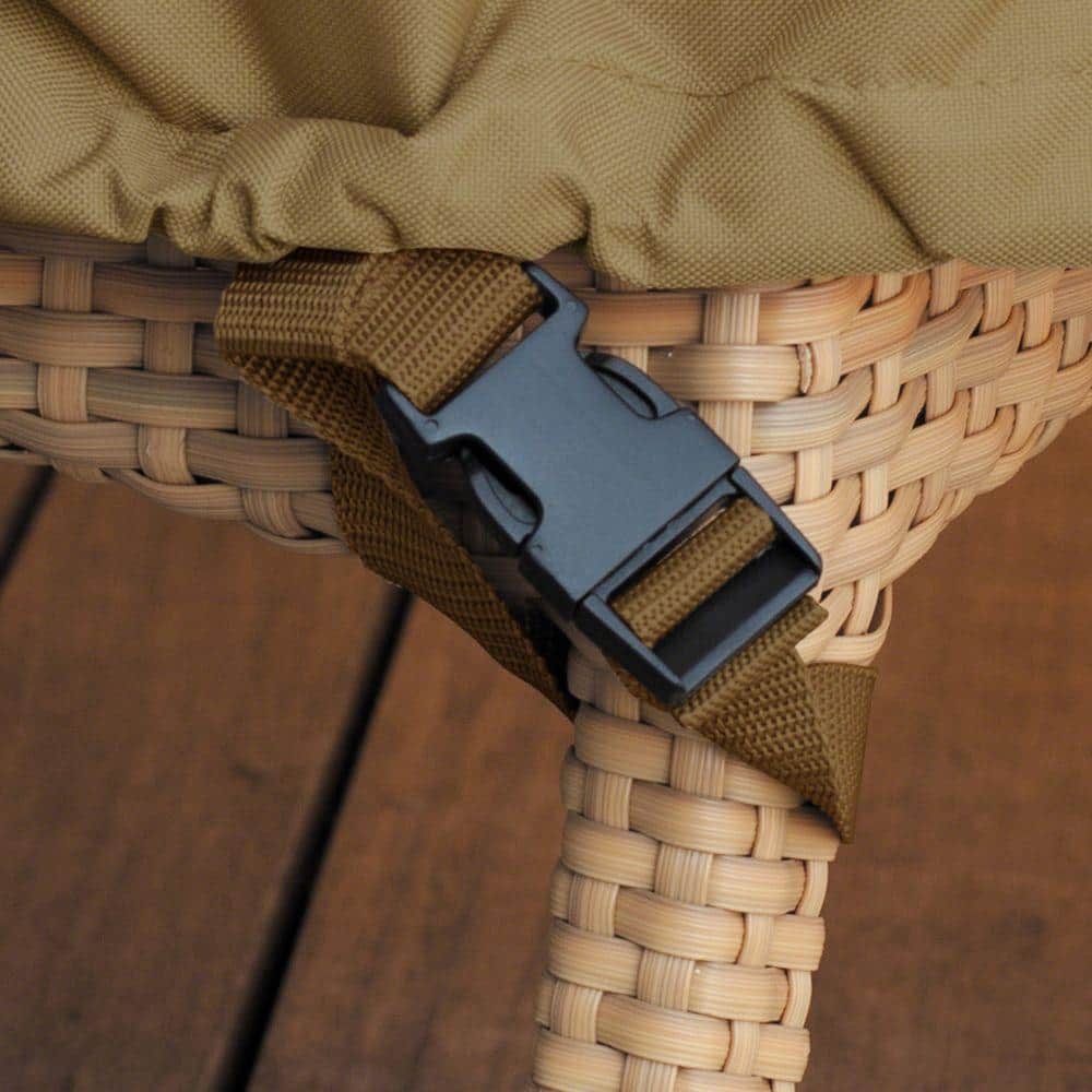 Large Tan and Brown Polyester Kamado Grill Cover with Elastic Closure