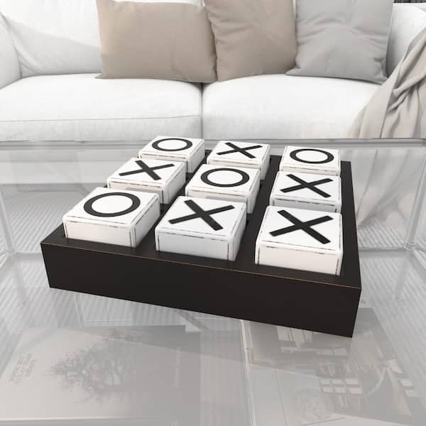 Litton Lane Black Wood Tic Tac Toe Game Set with White Block Pieces