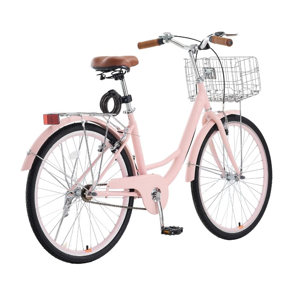 Cruiser Bike 26 in. Pink, 1-Speed Beach Cruiser with Front Basket and Rear Rack for Adults price history on PriceWatchPro