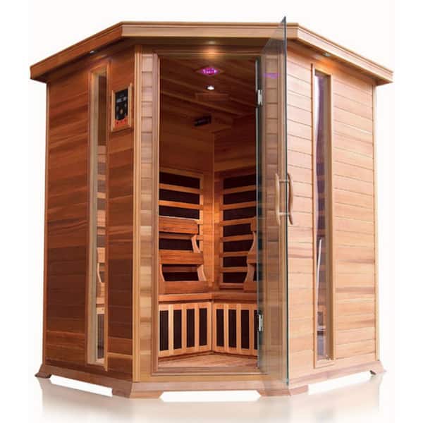 SUNRAY SAUNAS 4-Person Cedar Corner Infrared Sauna HL400KC - The 