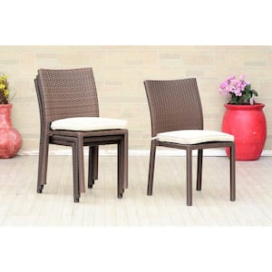 Liberty Brown Patio Dining Armchair with Off-White Cushion (4-Pack)