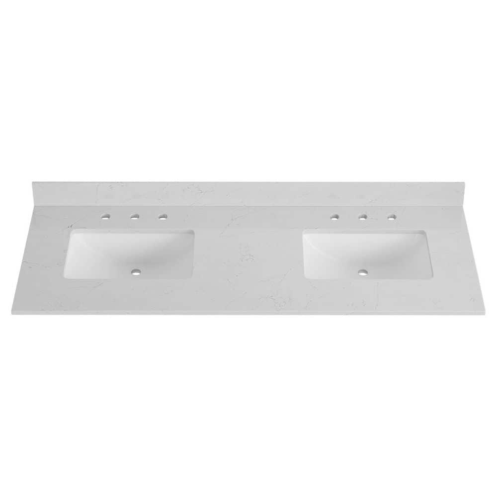 Bianco Bella 61'' White Quartz Double Undermount Sink Vanity Top