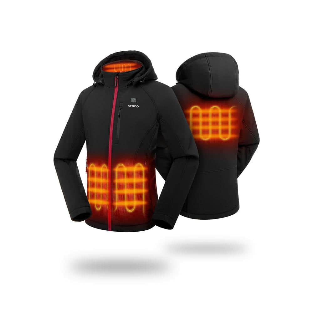 ORORO Women's Small Black/Red 7.38-Volt Lithium-Ion Heated Jacket with ...