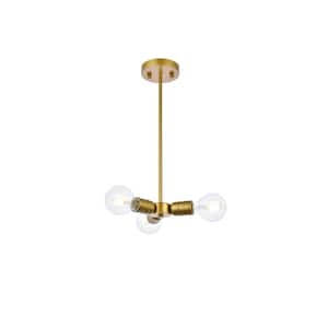 Home Living 40-Watt 3-Light Brass Pendant Light with No Shade, No Bulbs Included